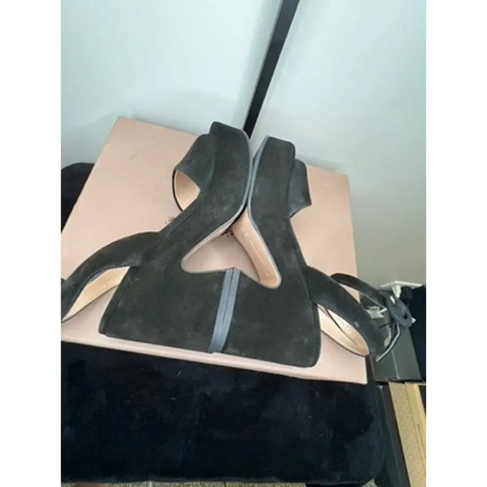 Gianvito Rossi Alma Black Suede Platform Sandals Heels EU 35 NIB